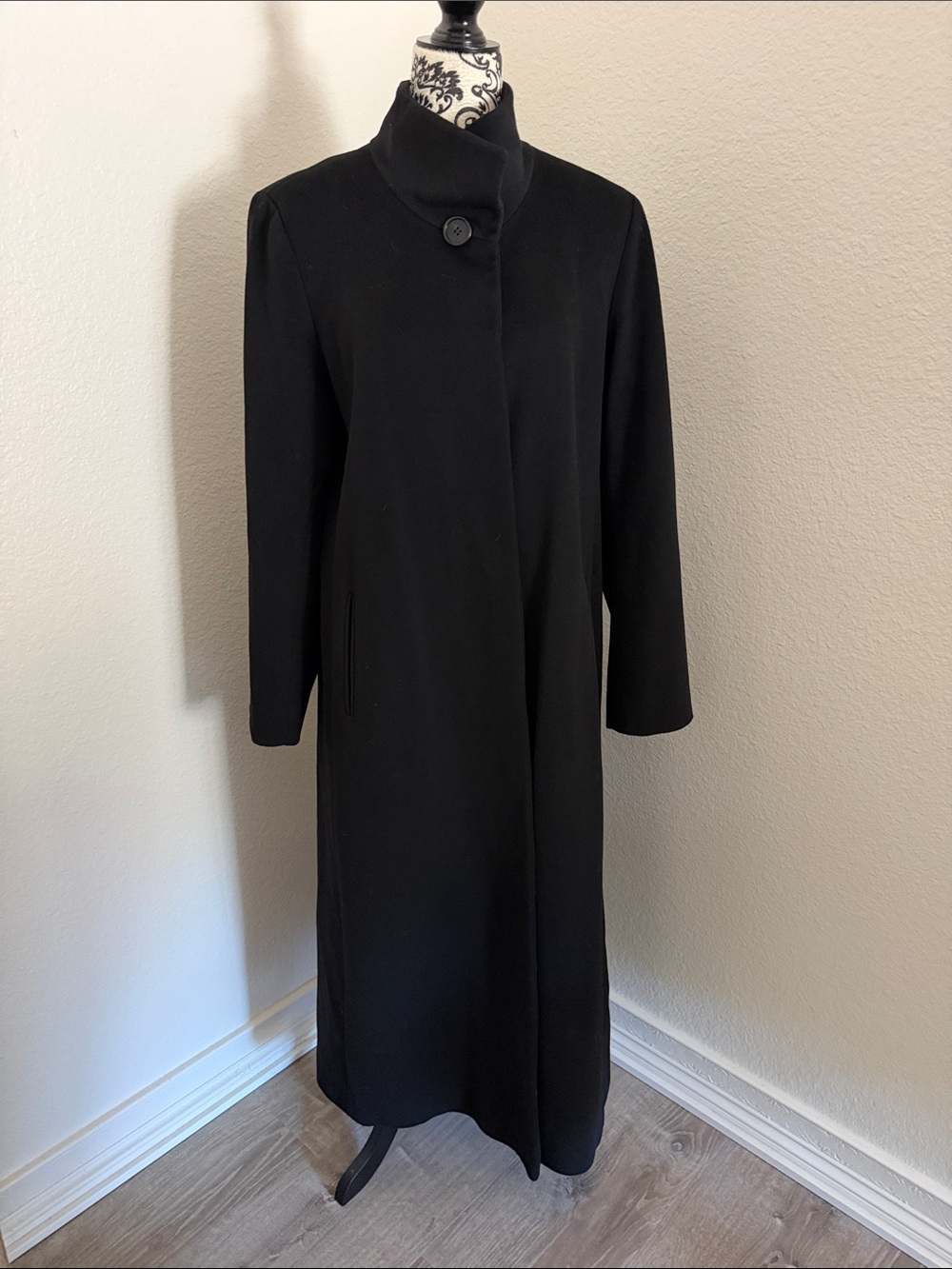 Fleurette Loro Piana Italy 100% Wool Black Long Women's Coat Dress size 12
